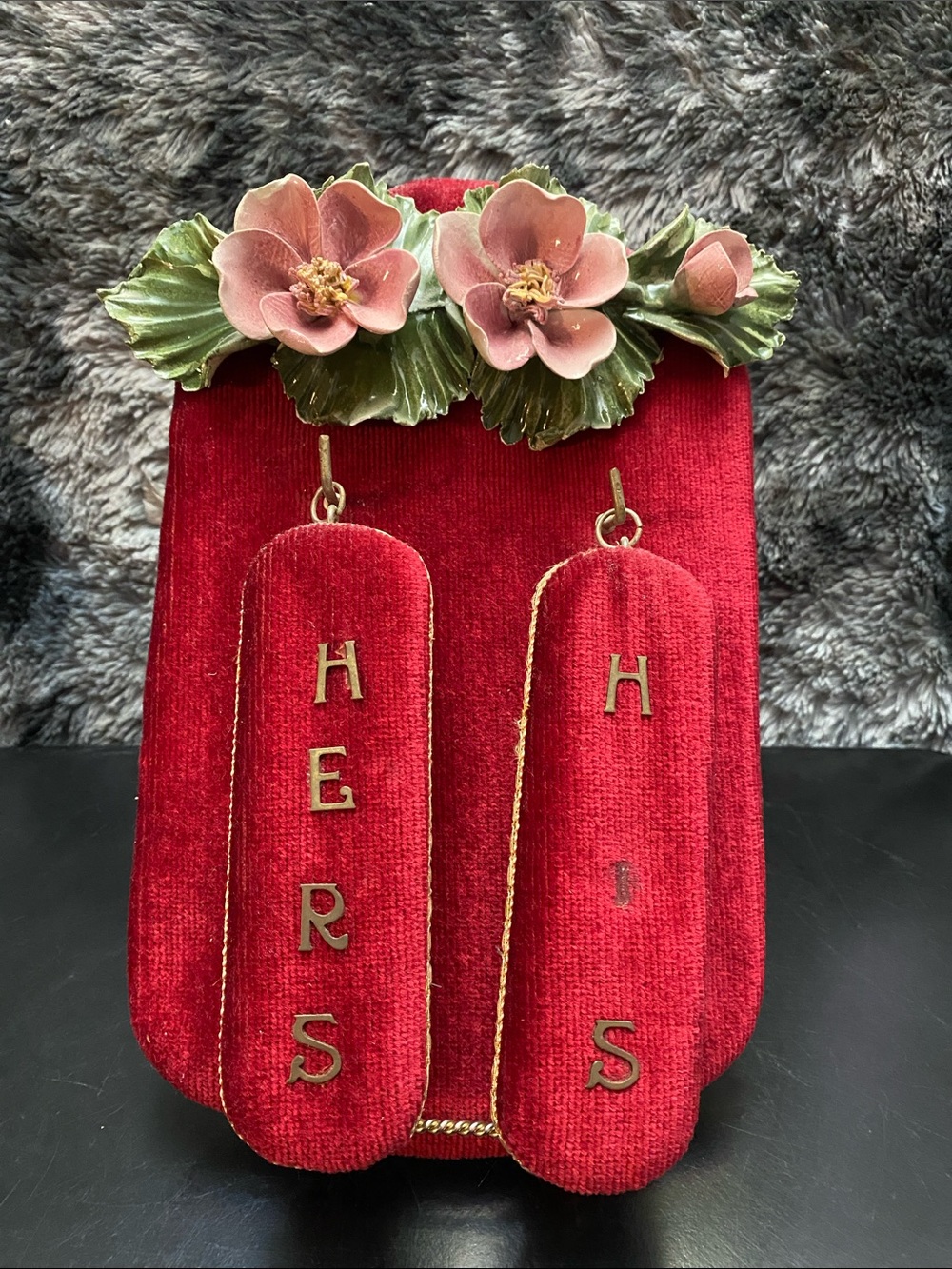 MCM Vintage Red Velvet Cloth Brush Set HERS/HIS  Hanging Brushes